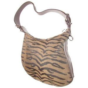 LA*Fendi Large Oyster Style Shoulder Purse Brown And Black Tiger Print Canvas